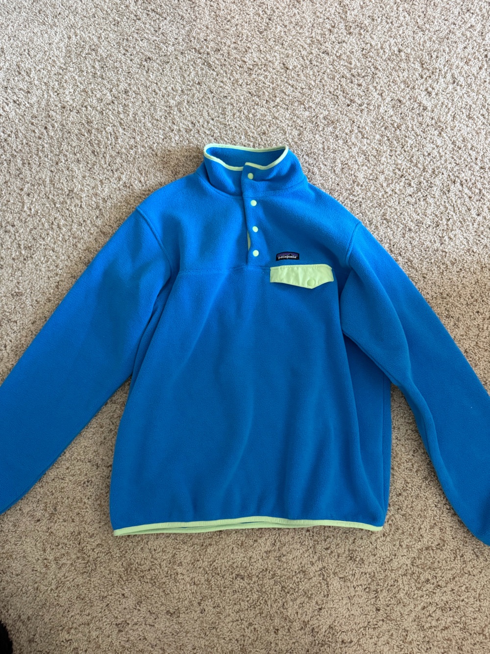 Patagonia Women’s Bright Blue Zip-Up Fleece with Lime Trim